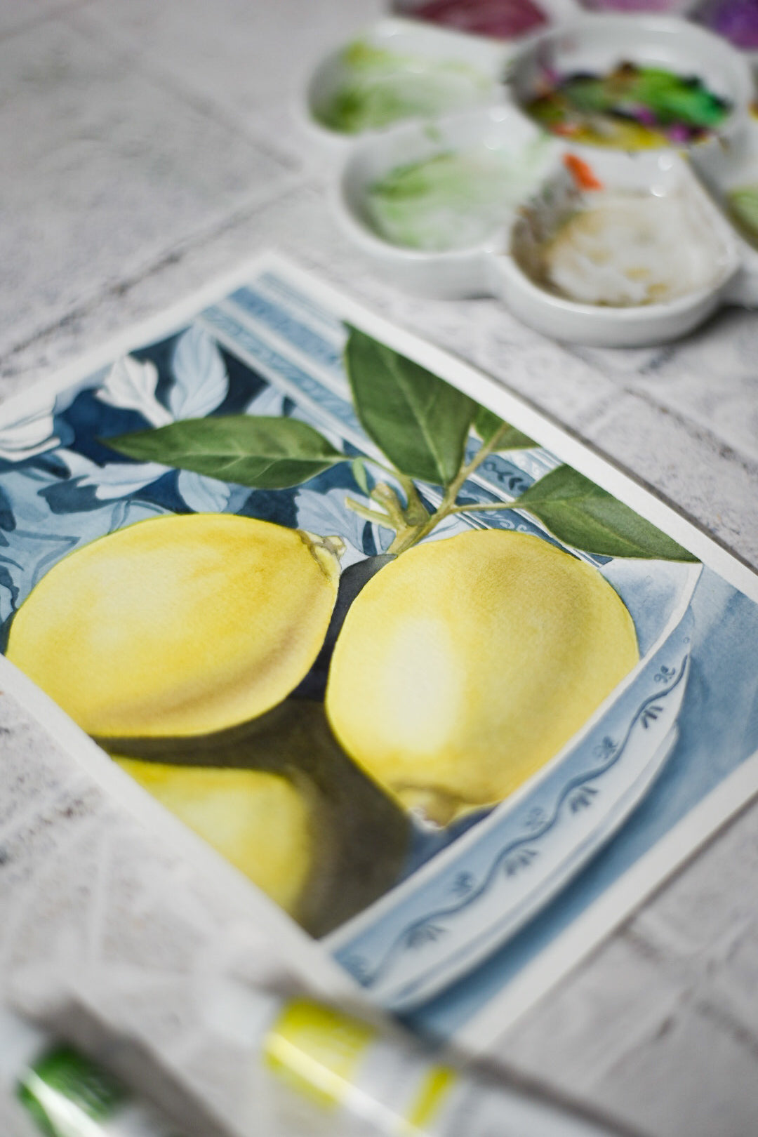 Watercolour Study: Lemons in Delft, Watercolour Painting, Unframed