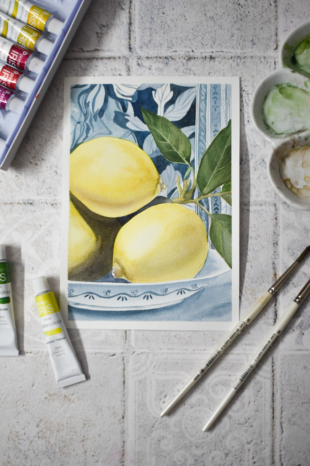 Watercolour Study: Lemons in Delft, Watercolour Painting, Unframed