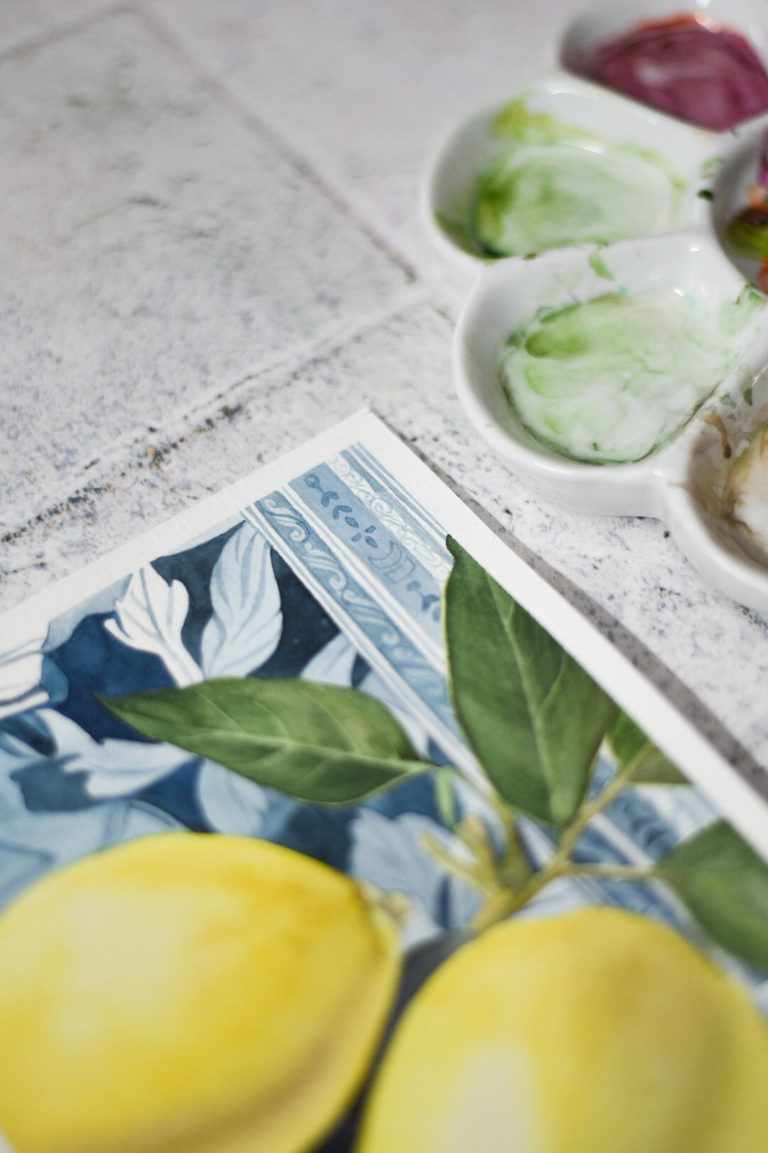 Watercolour Study: Lemons in Delft, Watercolour Painting, Unframed