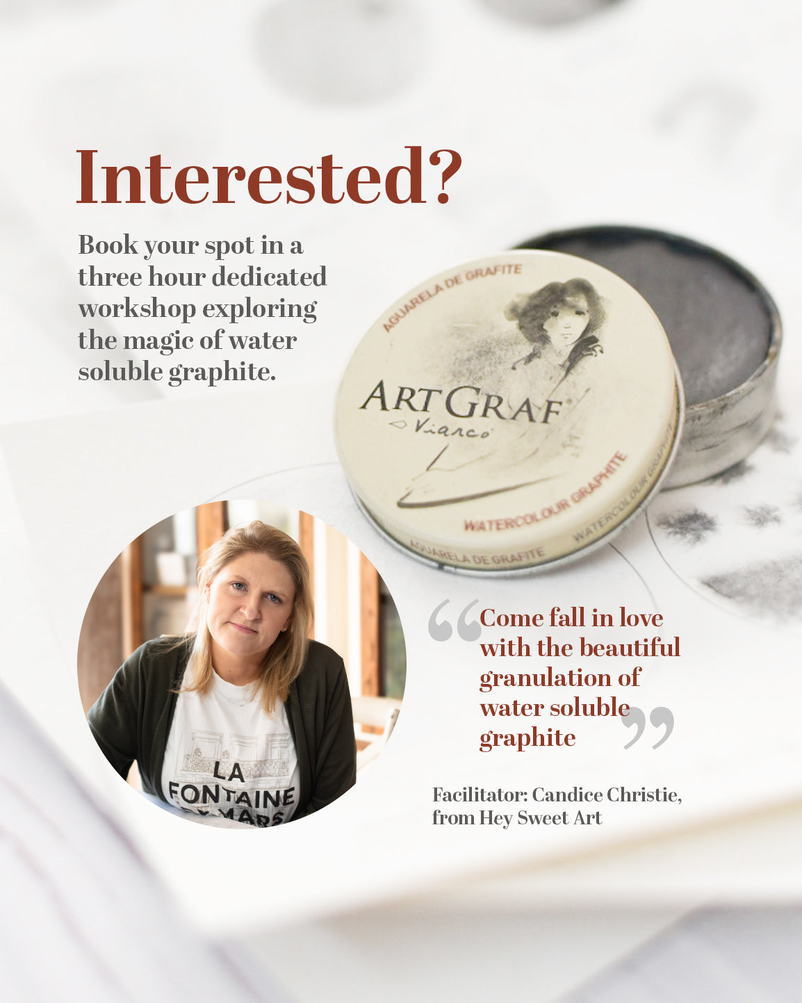 ArtGraf Workshop Saturday, 13 June 2026 - 3 hour foundation workshop in watercolour graphite