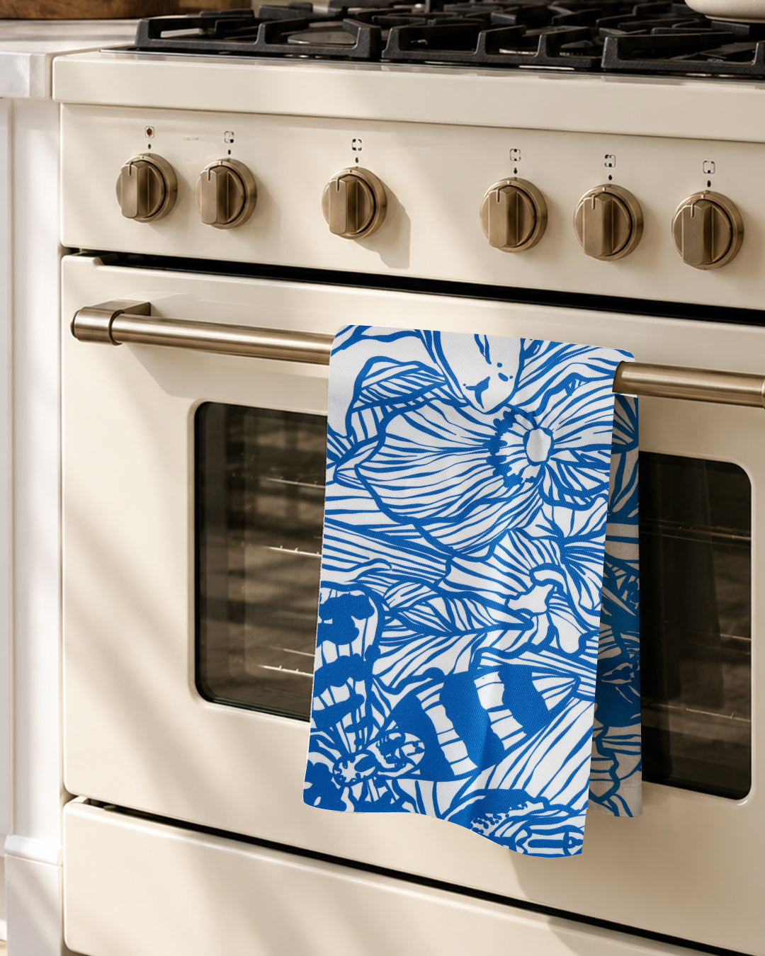 Frogs & Flowers Blue Tea Towel