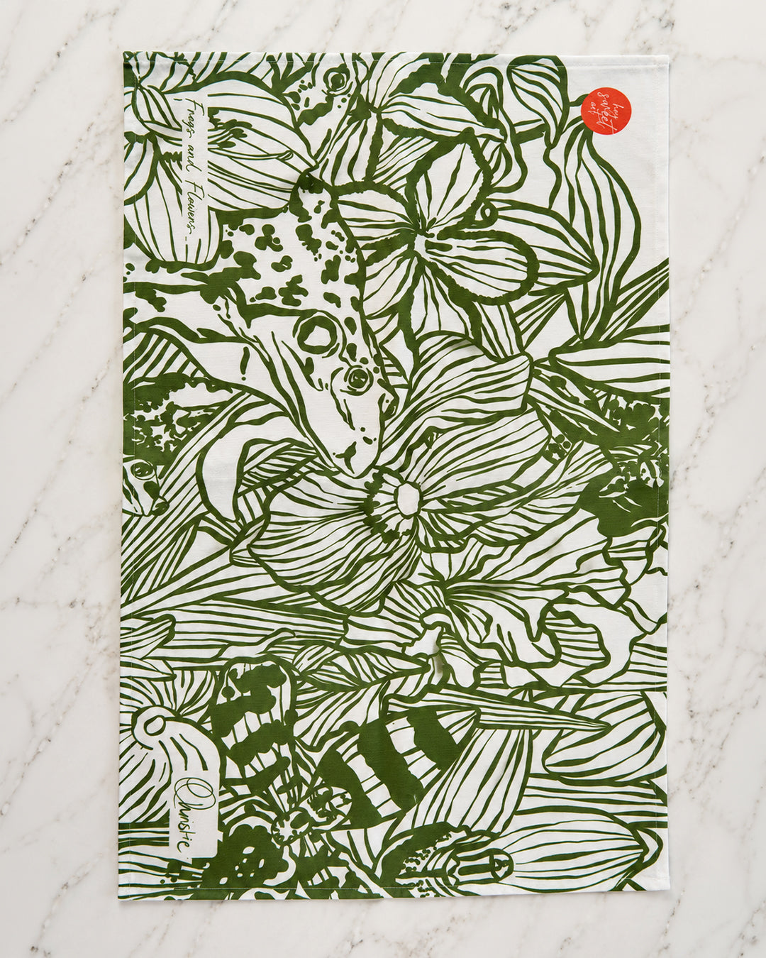 Frogs & Flowers Green Tea Towel