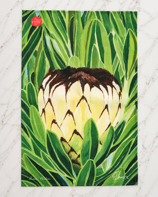 Green Protea Tea Towel