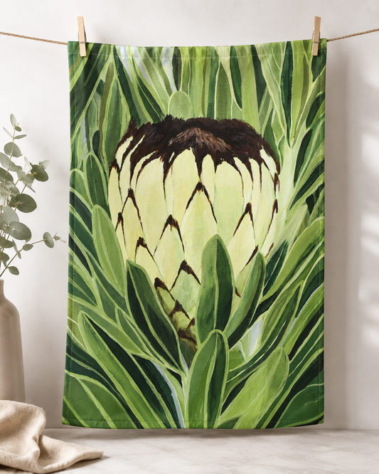 Green Protea Tea Towel - Preorder