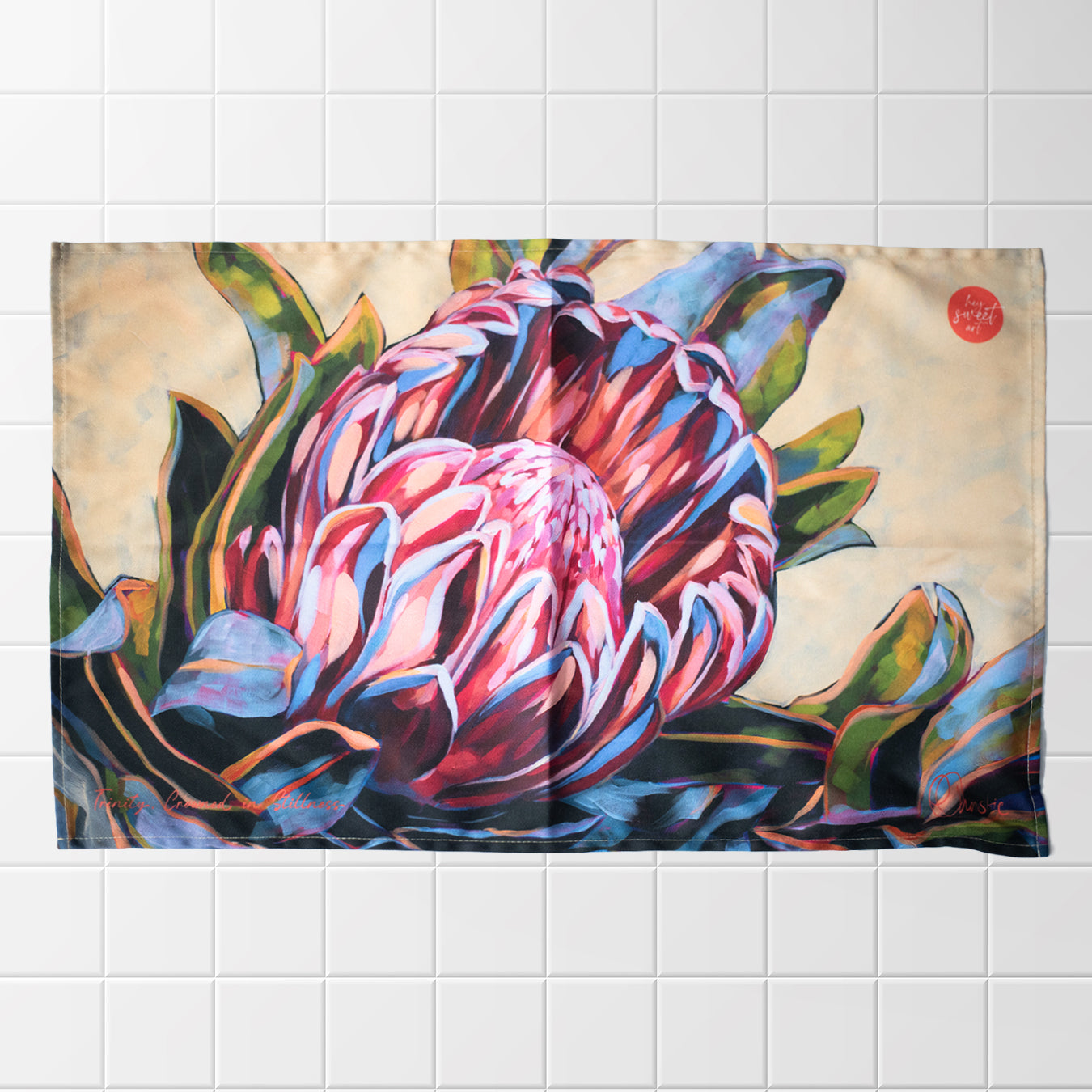 "Trinity, Crowned in Stillness" Protea Tea Towel