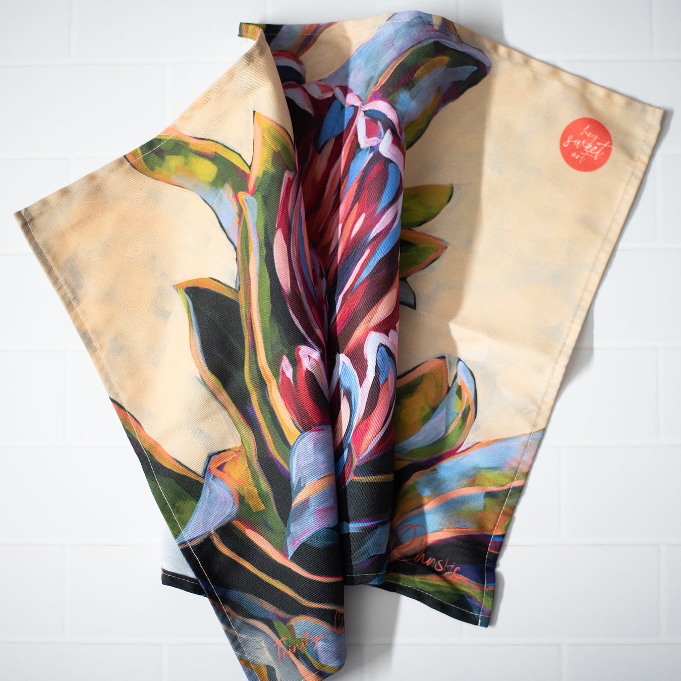 "Trinity, Crowned in Stillness" Protea Tea Towel